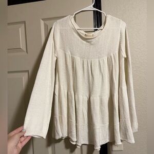 Altar'd State Cream Pleated Long Sleeve Tunic